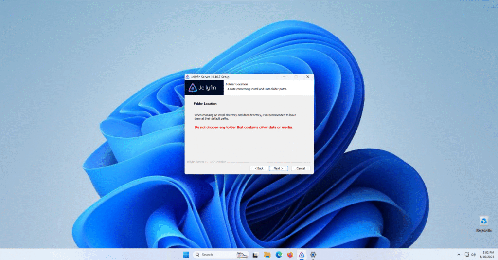 Jellyfin Install Screen